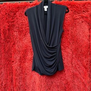 Carmen Marc Valvo Women's navy blue sleeveless top wrap front